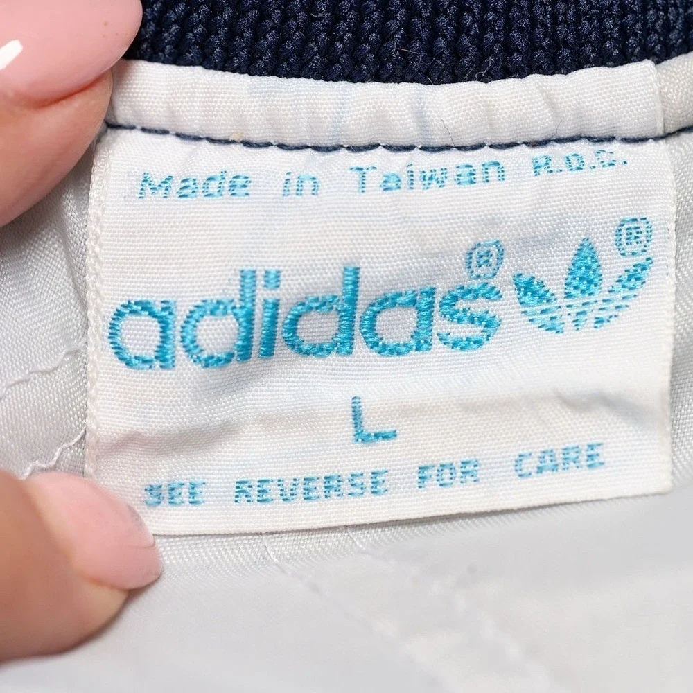 Rare Vintage 1980s Adidas Trefoil Satin Bomber Jacket – Navy/Red‎ – Men's L, EUC